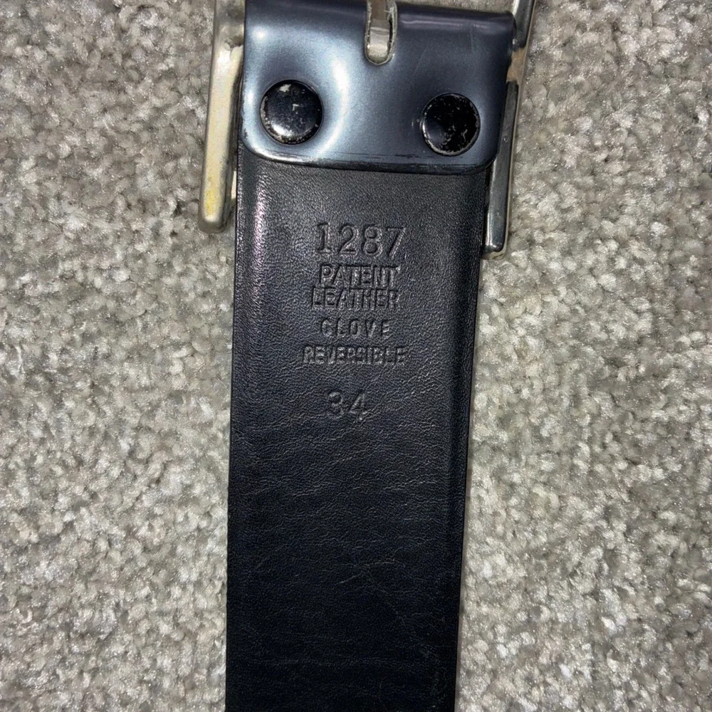 Mens Black/Pewter Patent‎ Leather Reversible Belt Size 34 Utility Grunge Casual